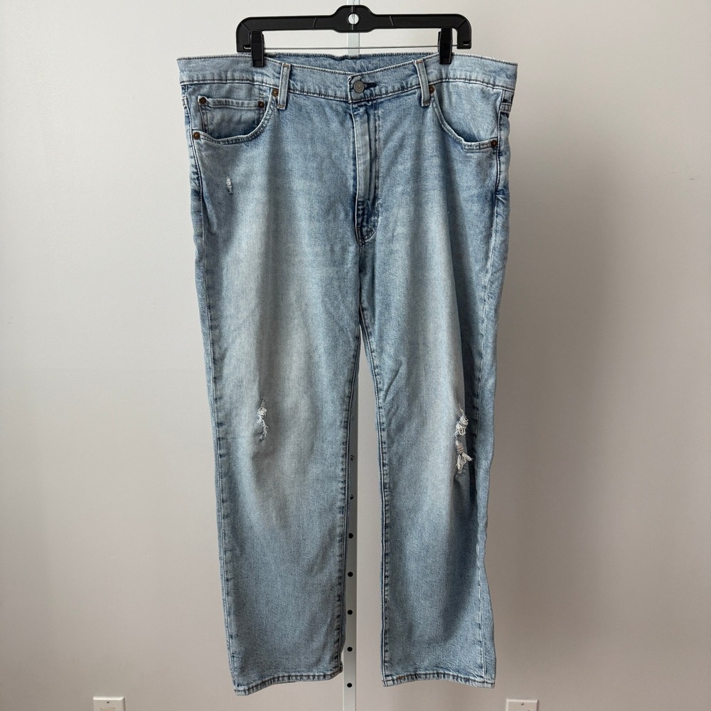 Levis Premium 541 Athletic Taper Jeans Mens 40x30 Light Wash Distressed Denim
